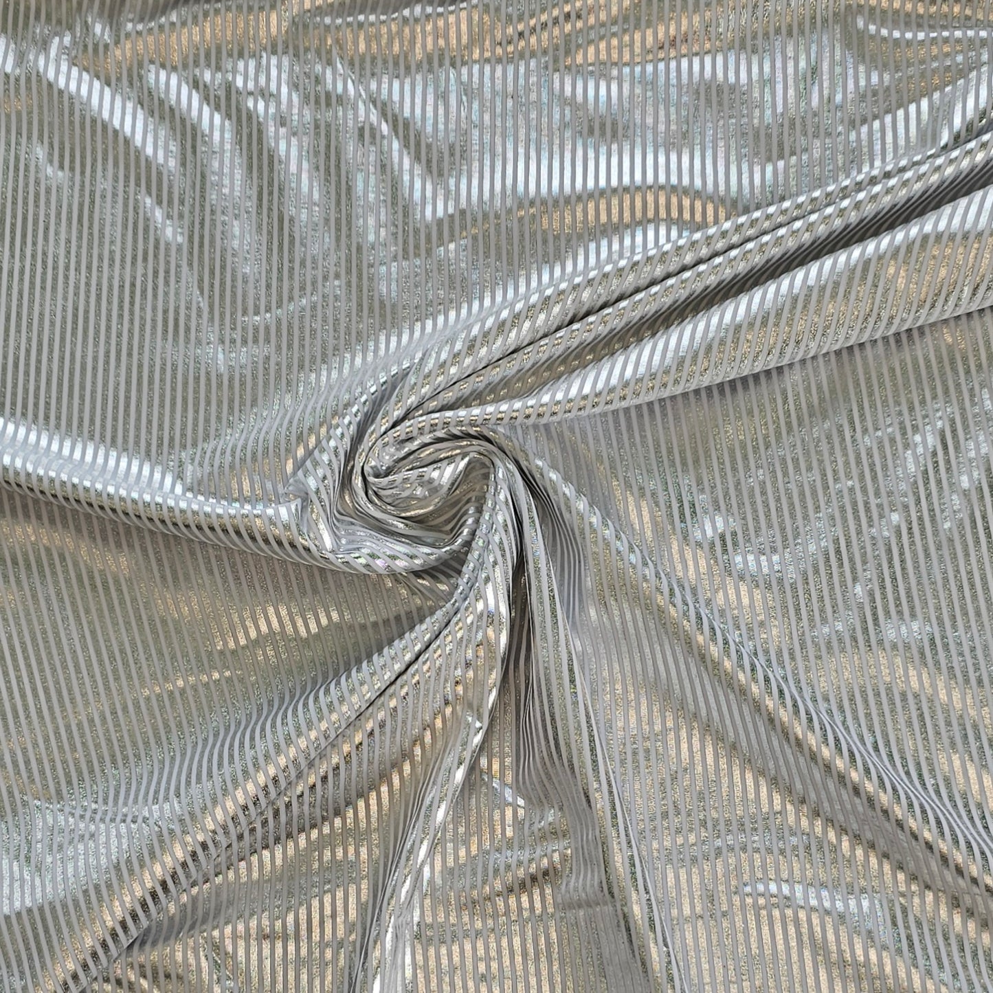 Stretchy Metallic - Stripe - Silver/White