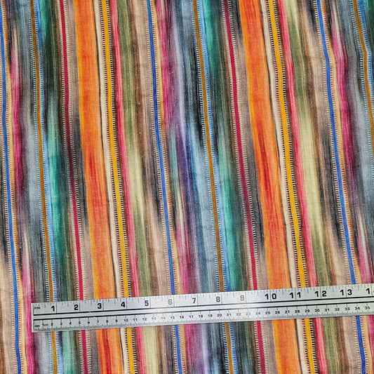 Stripped Digital Print Viscose Linen - Orange