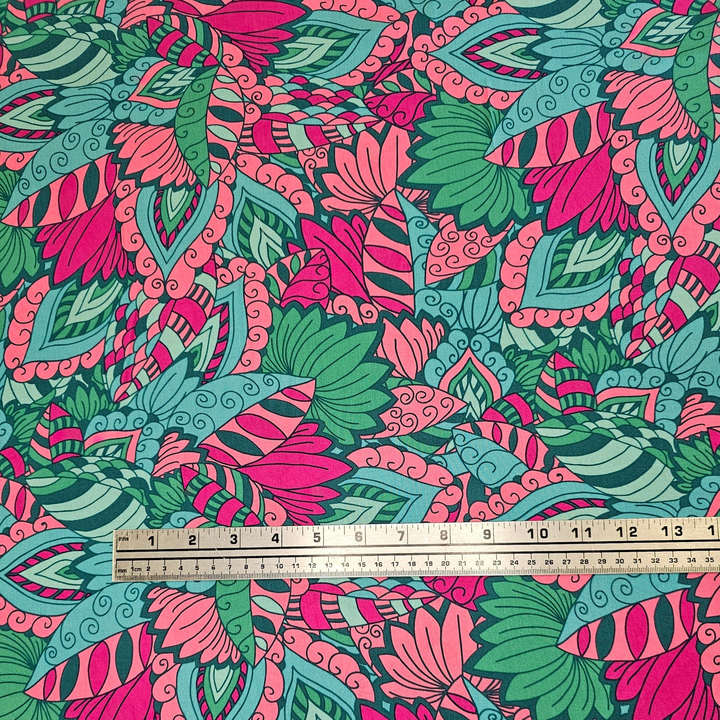 Viscose Poplin Geo Plant - Petrol