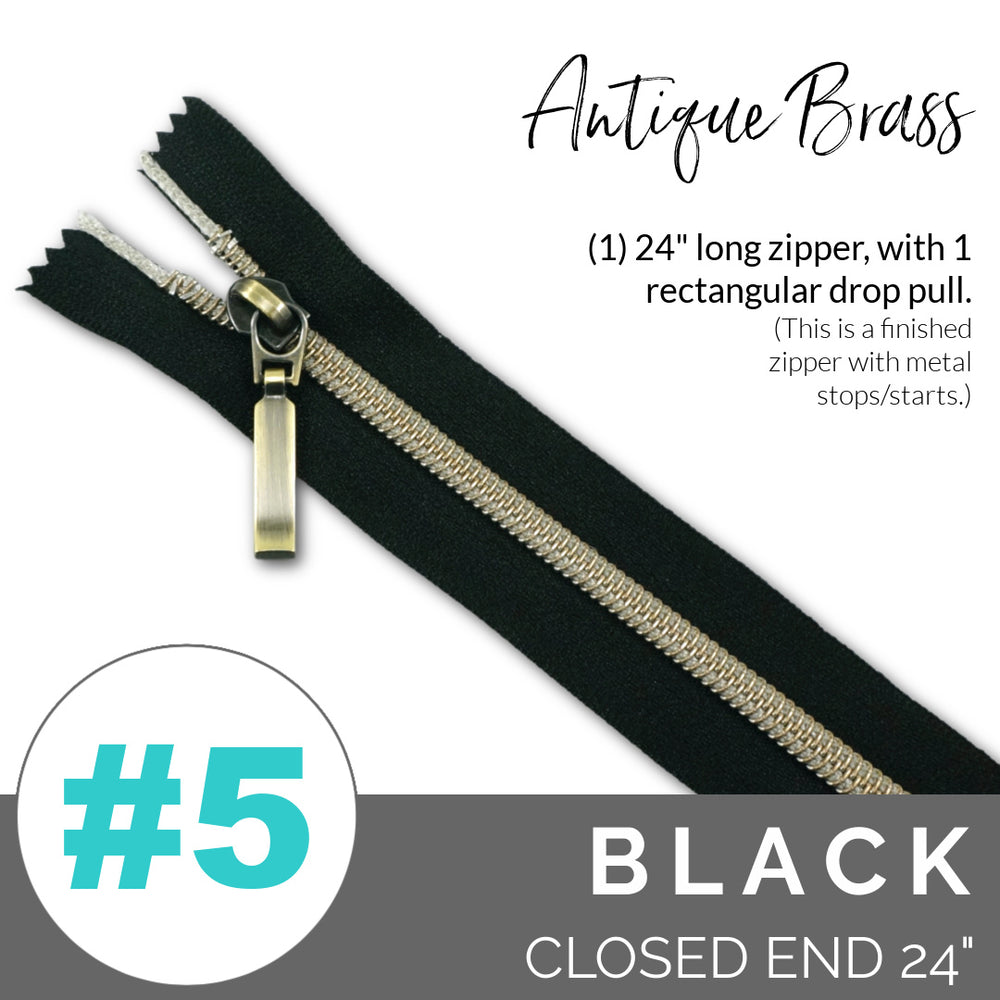 24" Closed end Zipper - Antique Brass