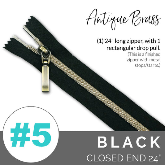 24" Closed end Zipper - Antique Brass