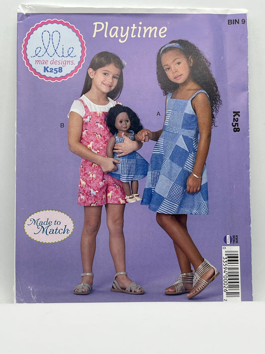 K0258 - Dress, Romper & 18" Doll Coordinates