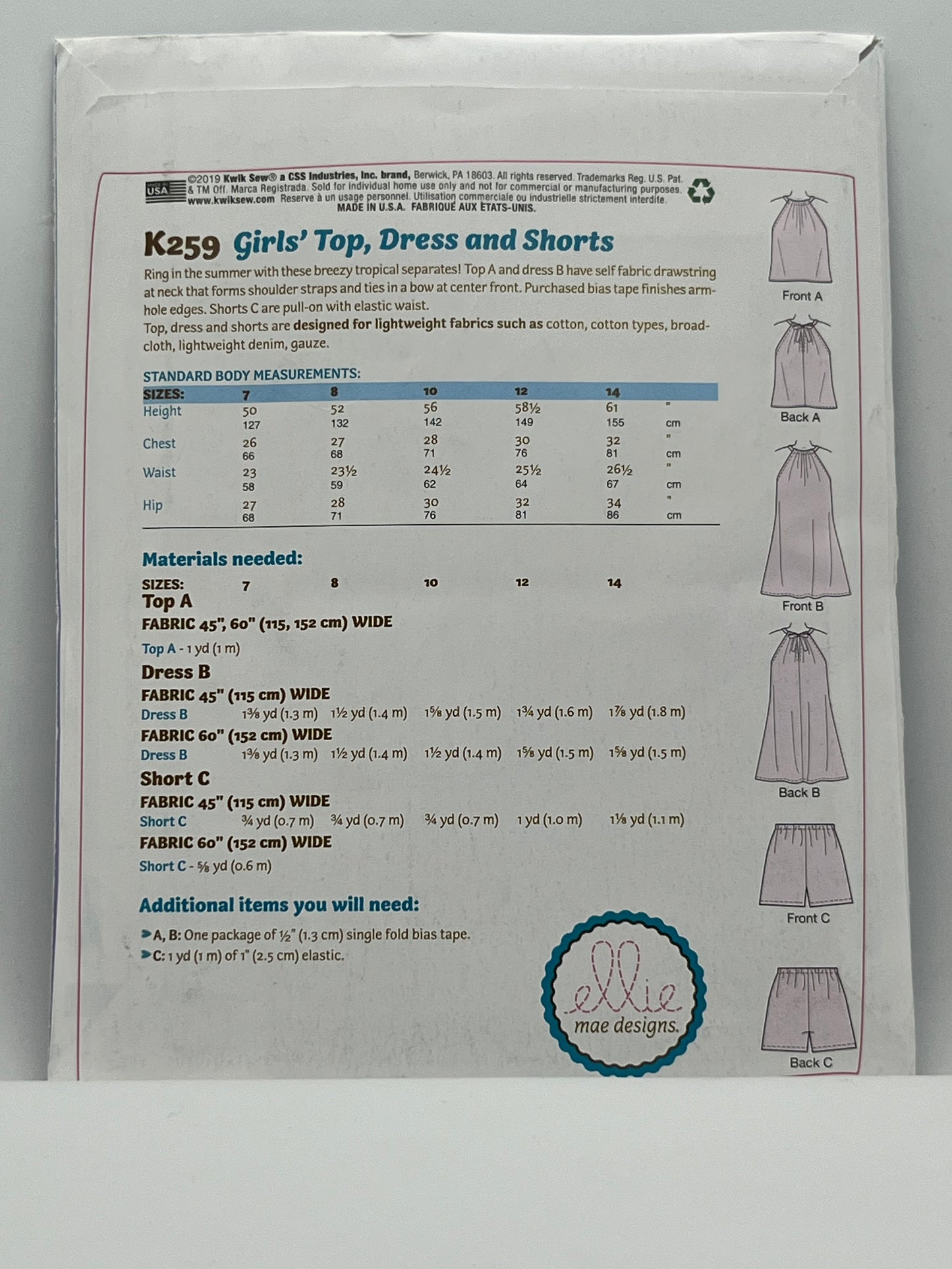 K0259 - Girl's Top, Dress & Shorts