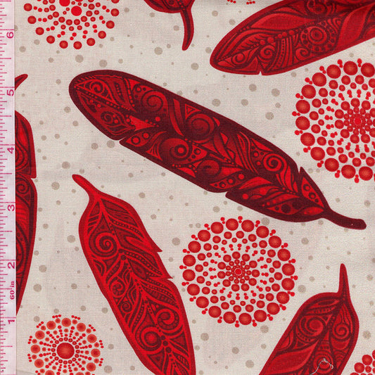 Jackie Traverse Ojibway Feathers - Red