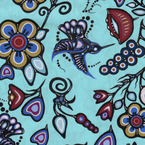 Jackie Traverse Ojibway Florals: Hummingbird - Seafoam