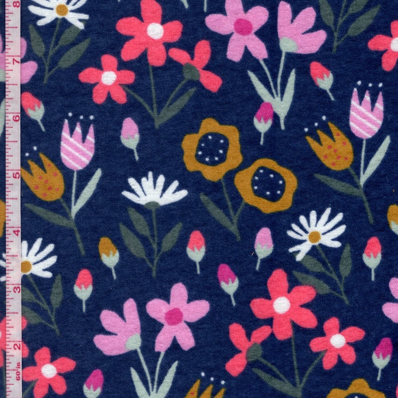 Flannelette - Flowers - Navy