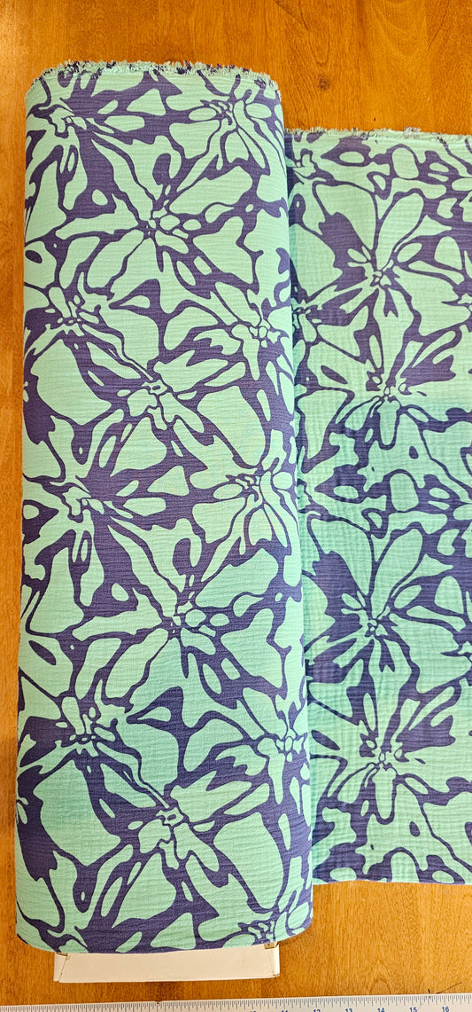 Hibiscus Cotton Gauze Blue
